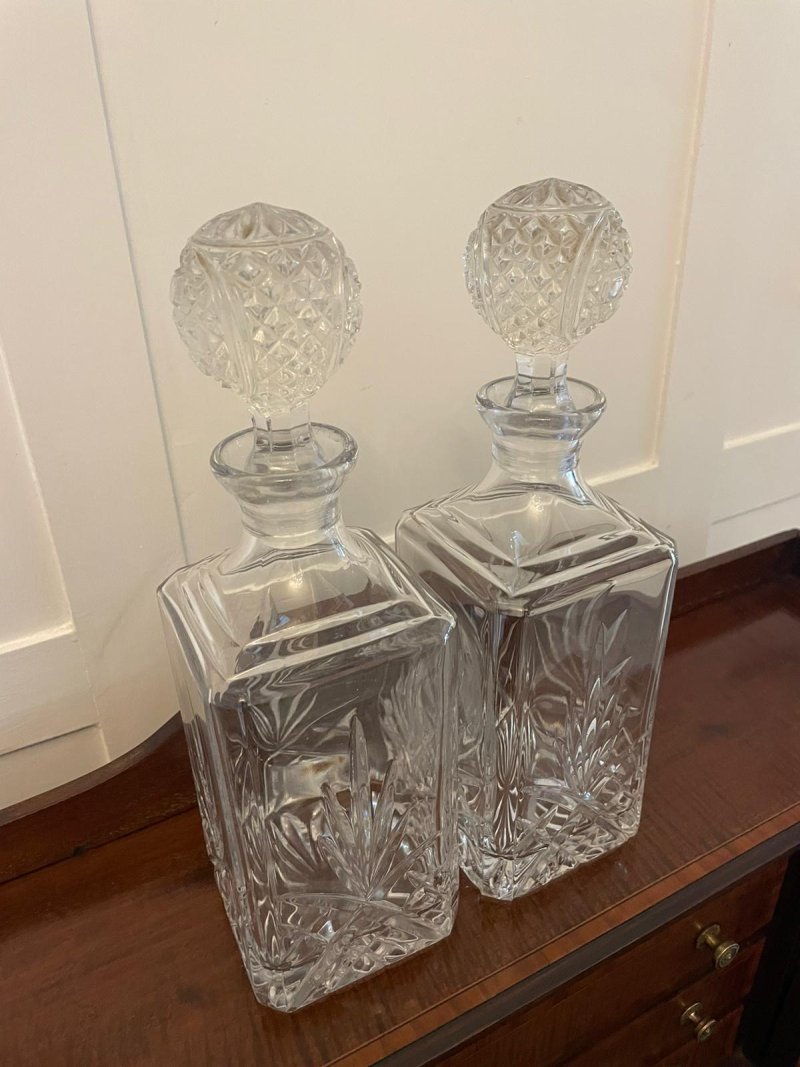 Pair of Antique Edwardian Quality Cut Glass Decanters - Image 3